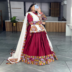 Traditional Mirror Work Rayon Cotton Lehenga Choli Set